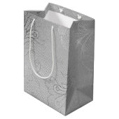 Zilveren Bloemen Kant Bruiloft Medium Cadeauzakje (Achterkant Gekanteld)
