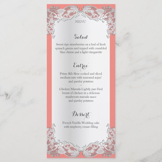 Zilveren Bloemen Kant Ontwerp Trouwprogramma Programmakaart (Achterkant)