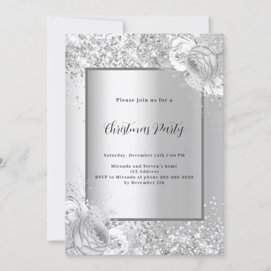 Zilveren bloemen Kerstfeest Kaart (Voorkant)