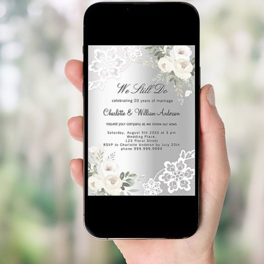 Zilveren Bloemen Lace Gelofte Vernieuwing bruiloft Kaart