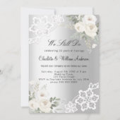 Zilveren Bloemen Lace Gelofte Vernieuwing bruiloft Kaart (Voorkant)