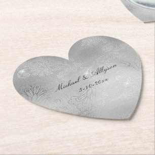 Zilveren Bloemen Lace Wedding Kartonnen Onderzetters