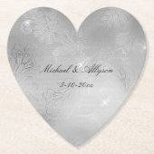 Zilveren Bloemen Lace Wedding Kartonnen Onderzetters (Voorkant)