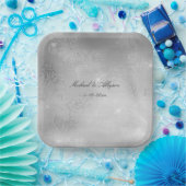 Zilveren Bloemen Lace Wedding Papieren Bordje (Feest)