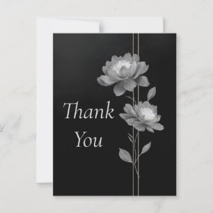 Zilveren Bloemen & Lijnen op Zwarte Bedankkaart Briefkaart