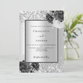 Zilveren bloemen monochrome bruiloft kaart (Staand voorkant)