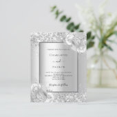 Zilveren bloemen monochrome bruiloft uitnodiging (Staand voorkant)