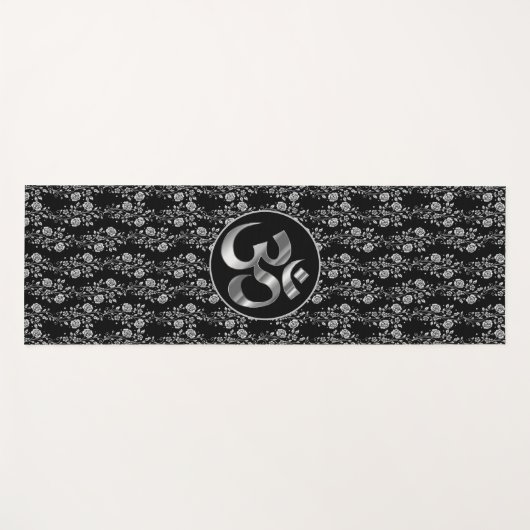 Zilveren bloemen op zwarte OM Yoga Mat (Voorkant (horizontaal))