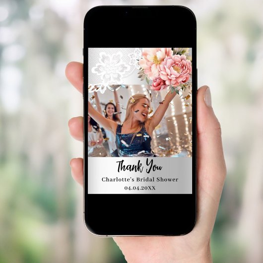 Zilveren bloemen Vrijgezellenfeest foto bedankkaar Kaart