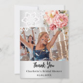 Zilveren bloemen Vrijgezellenfeest foto bedankkaar Kaart (Voorkant)