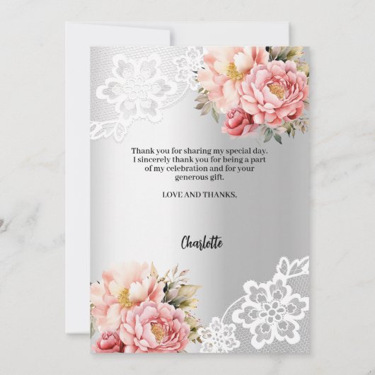 Zilveren bloemen Vrijgezellenfeest foto bedankkaar Kaart (Achterkant)