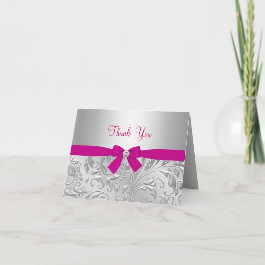 Zilveren Bloemen Werveltje & Boog roze Bedankt Car (Voorkant)