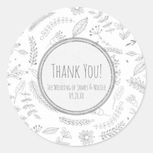 Zilveren Bloemenblaadjes Landelijke Elegante Trouw Ronde Sticker