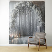 zilveren bloemenboog wandkleed (In situ)