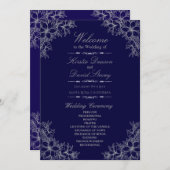 Zilveren  bloemenbruiloft programmakaart (Voorkant / Achterkant)