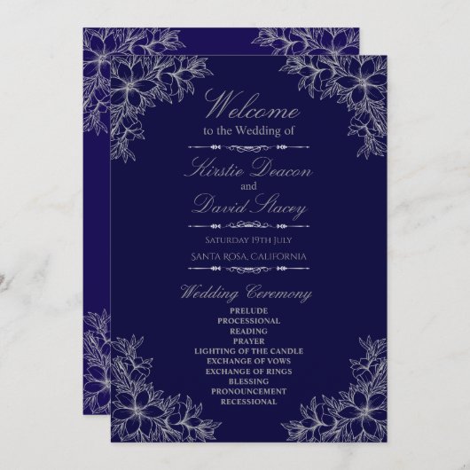 Zilveren bloemenbruiloft programmakaart (Voorkant / Achterkant)