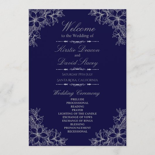 Zilveren  bloemenbruiloft programmakaart (Voorkant)