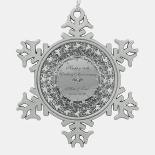 Zilveren Bloemendiamant 50-jarig Huwelijksjubileum Tin Sneeuwvlok Ornament