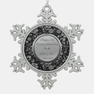 Zilveren bloemendiamant 50ste huwelijksverjaardag tin sneeuwvlok ornament