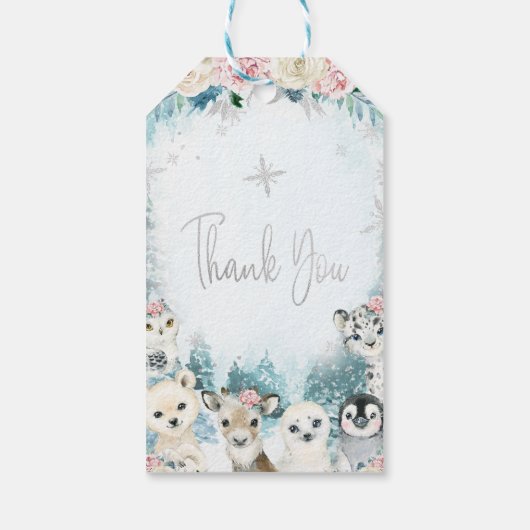 Zilveren Bloemendieren Winter Onederland Verjaarda Cadeaulabel (Achterkant)