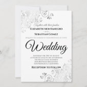 Zilveren bloemenfiligraan Elegant chique bruiloft Kaart (Voorkant)