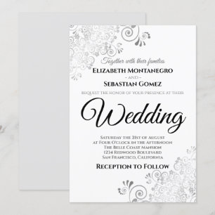 Zilveren bloemenfiligraan Elegant chique bruiloft Kaart