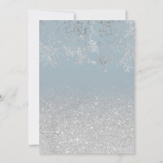 Zilveren bloemenglitter stoffig blauw script bruil kaart (Achterkant)