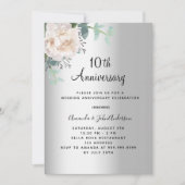 Zilveren bloemengroen 10e huwelijksverjaardag kaart (Voorkant)