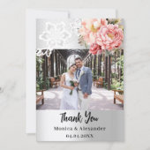 Zilveren bloemenkant trouwfoto bedankkaart kaart (Voorkant)
