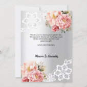Zilveren bloemenkant trouwfoto bedankkaart kaart (Achterkant)