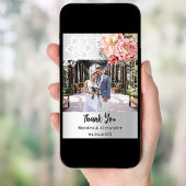 Zilveren bloemenkant trouwfoto bedankkaart kaart