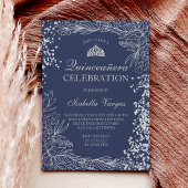 Zilveren bloemenmarineblauw foto Tiara Quinceañera Kaart