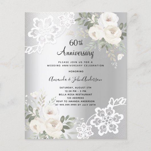 Zilveren bloemetjes 60e huwelijksverjaardag uitnod (Voorkant)