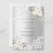 Zilveren bloemetjes luxe 25e trouwdag kaart (Voorkant)