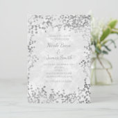 Zilveren Bloemige Bessen Elegante Trouw Uitnodigin Kaart (Staand voorkant)