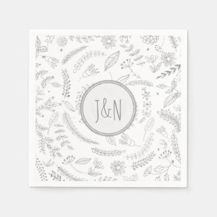 Zilveren Bloemige Bladeren Rustieke Trouwreceptie Servet