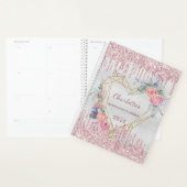 Zilveren bloemige blos roze glinsterende bruiloft planner (Display)