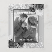 Zilveren bloemige foto budget Save the Date bruilo Flyer (Voorkant)