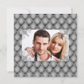 Zilveren bloemige kronkelende glitters vierlobbig  kaart (Achterkant)