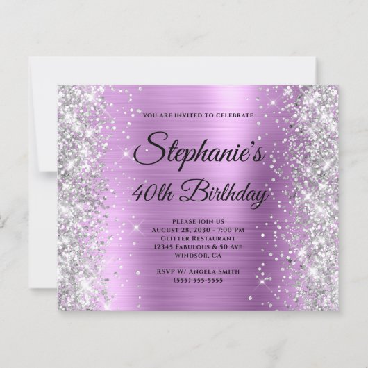 Zilveren Bloemige Lavendel Glam Monogram 40e Verja (Voorkant)