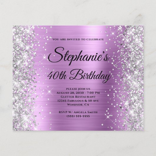 Zilveren Bloemige Lavendel Glam Monogram 40e Verja Flyer (Voorkant)