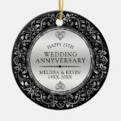 Zilveren bloemige lijst 25e trouwdag keramisch ornament (Voorkant)