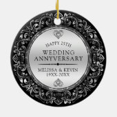 Zilveren bloemige lijst 25e trouwdag keramisch ornament (Achterkant)