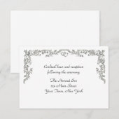 Zilveren bloemige rand ontvangstkaart informatiekaartje (Voorkant / Achterkant)