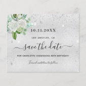 Zilveren bloemige verjaardagsfeest save the date k (Voorkant)
