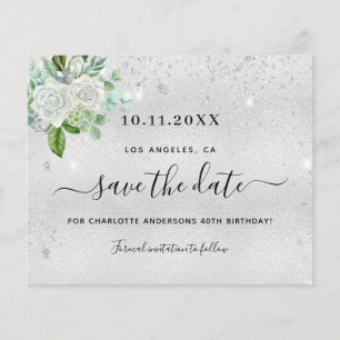 Zilveren bloemige verjaardagsfeest save the date k