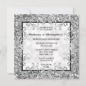 Zilveren bloemige wervelende glinsterende vierlobb kaart (Voorkant)