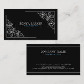 Zilveren bloemrand visitekaartje (Voorkant / Achterkant)