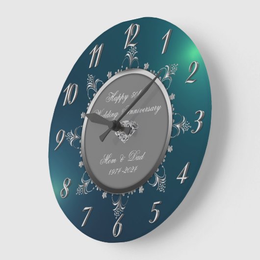 Zilveren bloemslingers, groene trouwdag grote klok (Hoek)