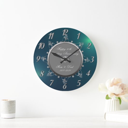 Zilveren bloemslingers, groene trouwdag grote klok (Huis)